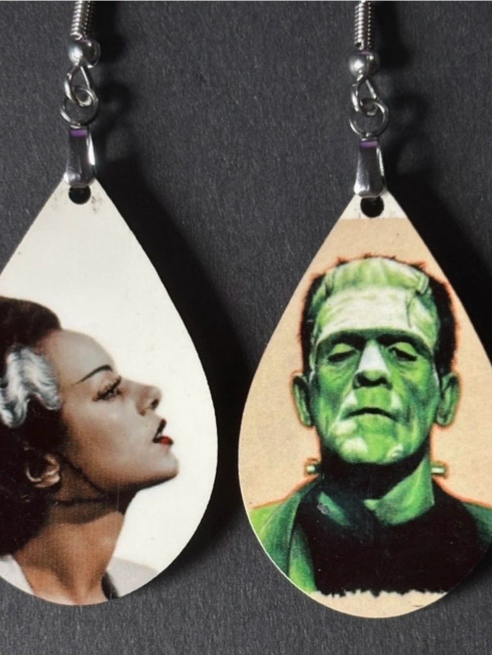 Frankenstein & his bride Portrait Teardrop Earrings new